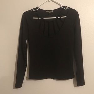 Charlotte Russe black long sleeve strappy neck top
